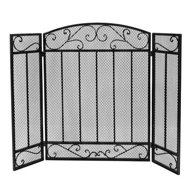 China Wrought Iron Arch Cover 3-Panel Spark Guard Protector Gate Folding Free Fireplace Screen for sale