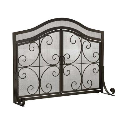 China Factory Direct Sale Wrought Iron Black Fire Pit Spark Fireplace Screen for sale