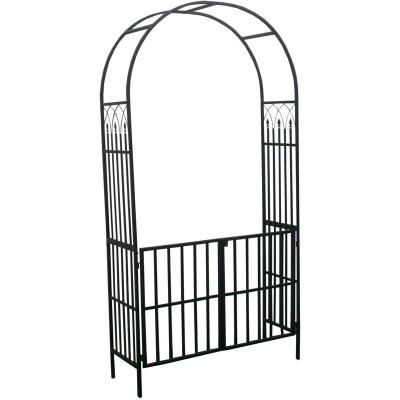 China Easily Assembled Antirust Wrought Iron Garden Plants Trellis Climbing Arch With Gate for sale