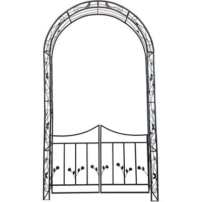 China Easily Assembled High Quality Rustproof Wrought Iron Garden Plant Trellis Climbing Arch With Gate for sale