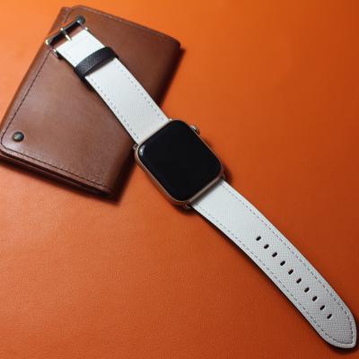 China Hot Selling Apple Watch Band Size Quality Saffiano PU Leather Smart Watch Strap 24MM 22MM 20MM 18MM JLS-hemes for sale