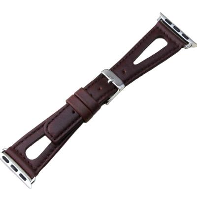 China Leather Oil Waxed Watch Band Genuine Leather Dark Brown Leather Watch Band for sale