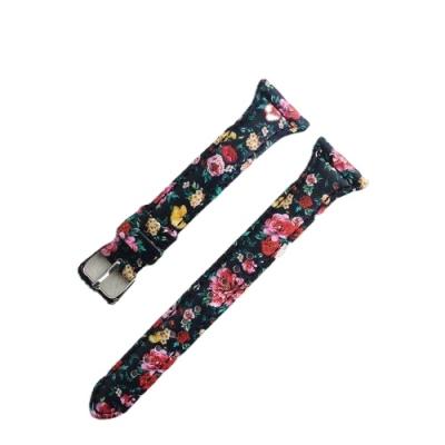 China 23mm New Design Watch Band Genuine Leather Leather Smart Watch Band With Flowers Printed for sale