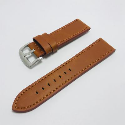 China High Quality Genuine Leather Strap Black Genuine Leather Watch Cow Brown Light Brown Color In 22MM for sale