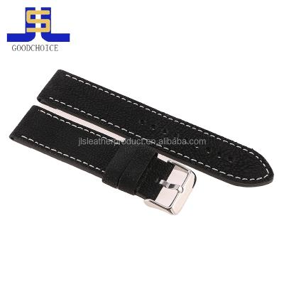 China Durable New Fashion Genuine Black Smooth Grain Leather Top Leather Strap With Stitching for sale