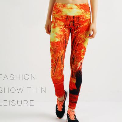 China Make sexy hips shape women leggings with yellow leaf digital printing for sale