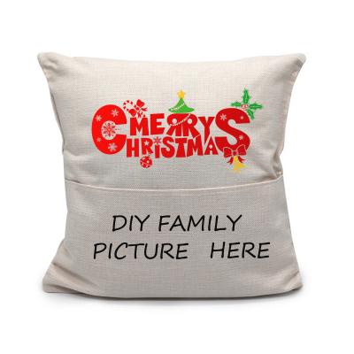 China Viable Sublimation Blank Christmas Decorate Cushion 16 Inch Cotton Throw Christmas Pillow Case Linen Cover for sale