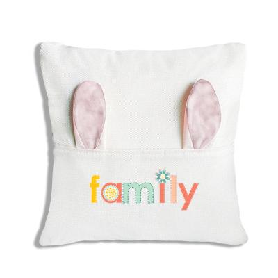 China Easter Linen Viable Bunny Ears Printed Hugging Pillow Cover Cotton Cushion Blank Sublimation Canvas Pillow Case for sale