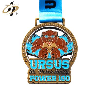 China Cheap custom design Europe factory enamel sports powerlifting medals in gold cheap custom antique metal with ribbon for sale