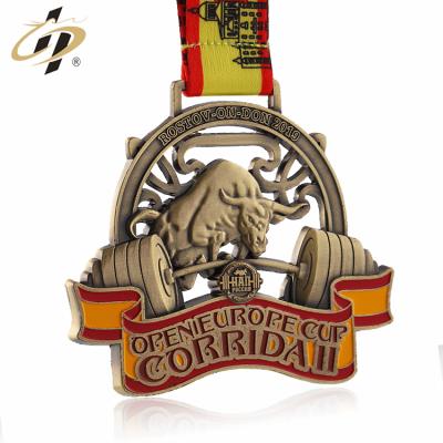 China Europe Customize Zinc Alloy Metal Antique 3d Gold Sports Weightlifting Medals And Trophies for sale