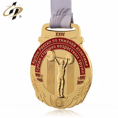 China Europe high polished custom zinc alloy gold 3d metal sports cheap weighlifting medal for sale