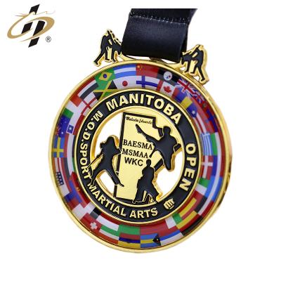 China Europe Custom Cut Epoxy Metal Print Gold Plated Logo Karate Award Sport Medal for sale