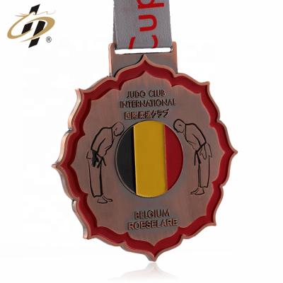 China Europe Die Cast 3d Gold Metal Soft Logo Bronze Zinc Alloy Enamel Custom Judo Medals With Ribbon for sale