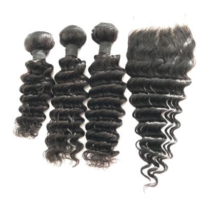 China Wholesale Unprocessed Deep Wave Virgin Hair Ready To Ship Bundles With Lace Frontal Closure for sale