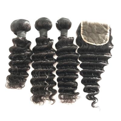 China Deep Wave Ready To Ship Wholesale Unprocessed Hair Bundles With Closure for sale