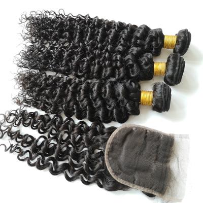 China Wholesale Jerry Curl Virgin Human Hair Bundles Double Drawn Raw Unprocessed Brazilian Virgin Hair Cuticle Aligned Curly Human Hair Bundles With Closure for sale