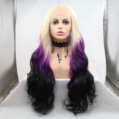 China Colored Synthetic Front Lace Wigs Wavy Long Blonde Wave Wigs 14528 Silky Straight for sale