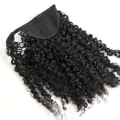 China Afro Kinky Curly Drawstring Ponytail Hair Wavy Wavy Clip In Extensions For Women Pony Tail Remy Natural Color for sale