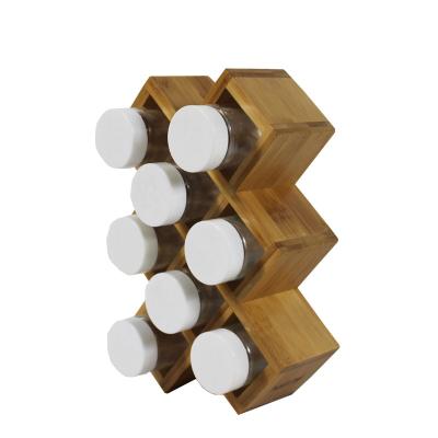 China 360 viable 3 tier rotating bamboo spice rack with 8 condiment jar set for sale