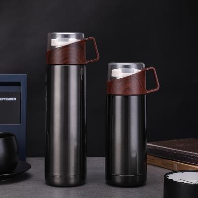 China 350ml 500ml Disposable Stainless Steel Cup Vacuum Mugs With Handle With Wood Grain Lid Double Wall Flask Thermos Jazz Drinking Cup for sale