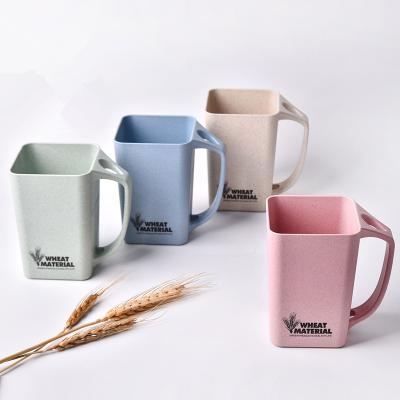 China Viable Degradable 2 in 1 Bathroom Coffee Wash Cup Wheat Straw Plastic PP Toothbrush Holder Cup Square Gargle Cup for sale