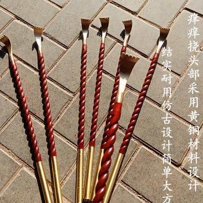 China Metal Body Massage Tools Body Scratcher Copper Head Brass Head Sanders Wood Back Scratcher for sale