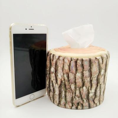 China Minimalist Simulation Short Plush Tree Trunk Bark Storage Paper Holder Washable Cover Decorative Party Stuffed Napkin Tissue Wooden Box for sale