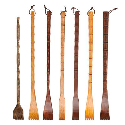 China High End Wooden Massage Body Itch End Bamboo Massager Hand Massager Beech Wood Long Body Itch Back Scratcher With Rope for sale