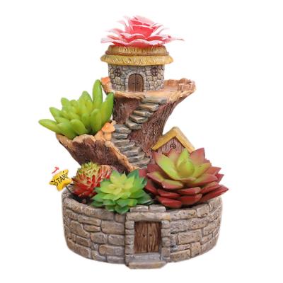 China WALL Creative Treehouse Retro Plant Flower Pots Brush Miniature Ornaments For Succulent Plant Self Watering Pot (Stone House) for sale