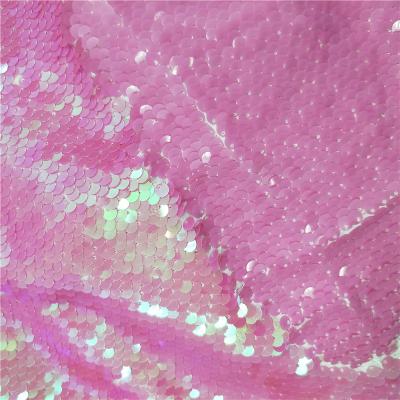 China High Quality Stretch Indian Sparkly Fuchsia Fish Measures Sequin Bling Bling Flip 18mm Large Sequin Fabric For Wedding Party Christmas for sale