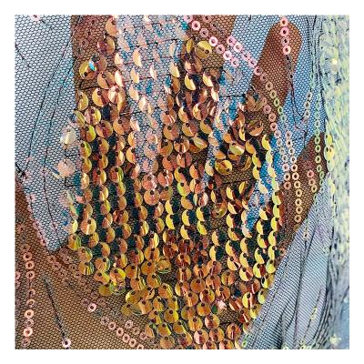 China Wholesale Water Soluble Scale Sequin Fish Mermaid Pattern 5mm Net Embroidered Translucent Sequin Fabric for sale