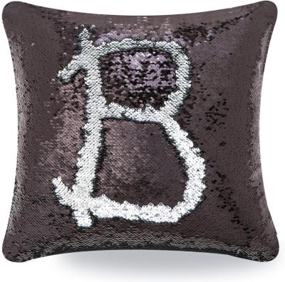 China Classic Black Flip White Sequin Embroidered Satin Mermaid Sequin Pillow Cover Anti-Static for sale