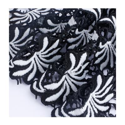 China New design breathable milk silk water soluble black and white floral embroidery lace fabric for clothes for sale