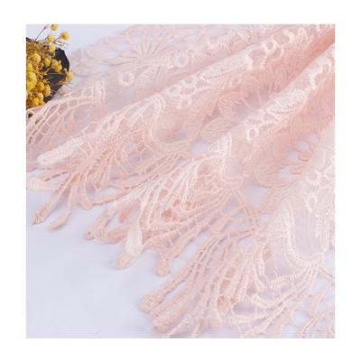 China Viable Exclusive Floral Embroidery Cherry Blossom 3d Lace Bridal French Embroidery Fabric Pink for sale