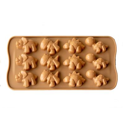 China Free Sample Viable 12 Holes Creative Dinosaur Form Non-stick Silicone Chocolate Mold Export To Japan for sale