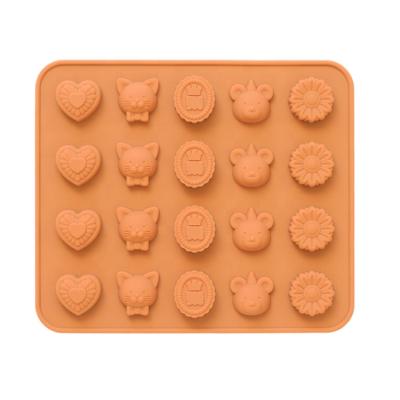 China Viable Valentine's Day Cotta 20 Cavity Tawny Heart Cat Cake Bear Animated Series Flowers Silicone Chocolate Mold Cake Soap Mold for sale