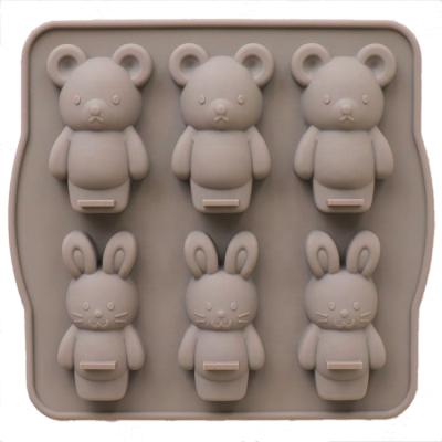 China Cotta 6 Cavity Food Grade Rabbit Cartoon Silicone Mold Chocolate Mold Viable Cute Bear Shaped Baking Ice Tray for sale