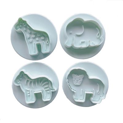 China Cookie Cutters 4 PCS 3D Giraffe Zebra Elephant Lion Shape Christmas Cutter Mold Sustainable Animal Set for sale