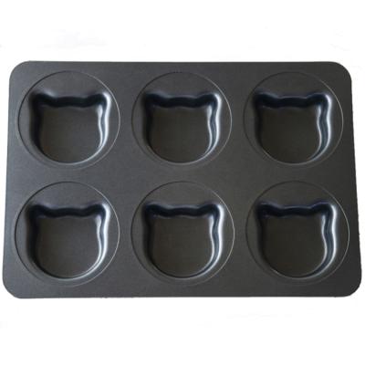 China 6 Cavity Disposable Cat Shape Baking Tray Carbon Steel Non-Stick Roll Mold With Lid for sale