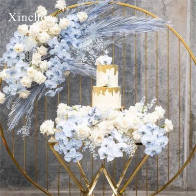 China XC-B002 Shiny Custom Round Mesh Metal Gold Wedding Decoration Backdrop Stand For Wedding Events for sale