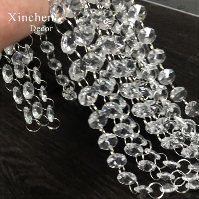 China Europe Wholesale K9 Clear Crystal Beads Chain Octagon Beads Glass Crystal Chandelier Beads Lamp Chain for sale