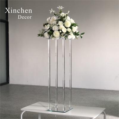 China Beautiful Square Base Crystal Glass Flower Stand Clear Luxury Hot Sale Wedding Decoration Centerpieces for sale