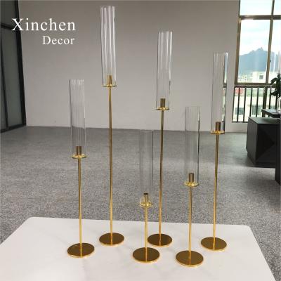 China Hot Sale Luxury Different Size Metal Gold Single Candle Holder For Wedding Centerpieces for sale