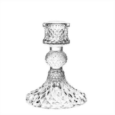 China Luxury Hot Sale Home Decor Diamond Cheap Simple Transparent Glass Candle Holders for sale