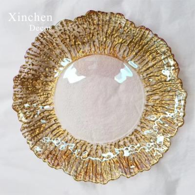 China Best Viable Selling Newest Gold Reef Charger High Quality Elegant Glass Dishes For Wedding Party for sale