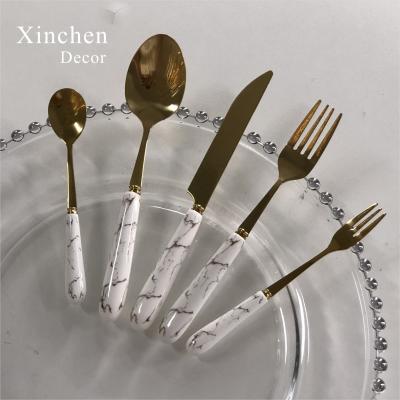 China Hot Selling Viable Marble Handle Ceramic White Flatware Sets Stainless Steel Knife Fork Spoon Cutlery Set for sale