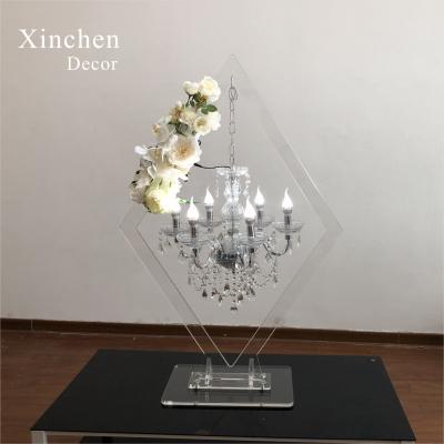 China XC-407A luxury hot sale clear diamond acrylic frame with battery operation chandeliers for wedding table decor for sale