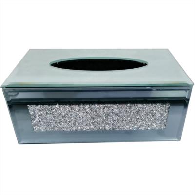 China Minimalist Hot Selling Rectangle Silver Diamond Glass Tissue Box for sale