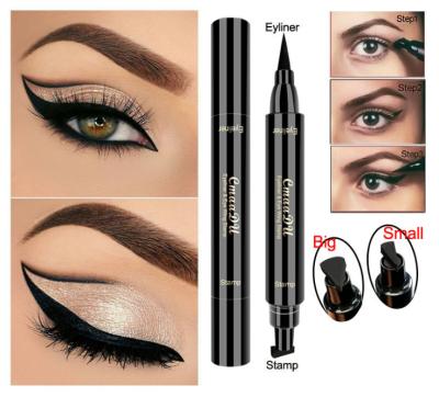 China Hot Selling Cosmetic Eyeliner Pen Waterproof Double Pencil Cmaadu Eyeliner Stamp Black Waterproof Liquid Liner Eye Liner for sale