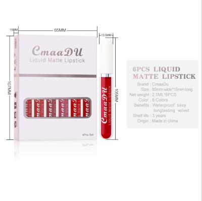 China Waterproof 2021 Hottest Selling Waterproof 6 Colors One Box Cmaadu Metal Color Lipstick Matte Lip Annotate Long Lasting Waterproof Lipstick Set for sale